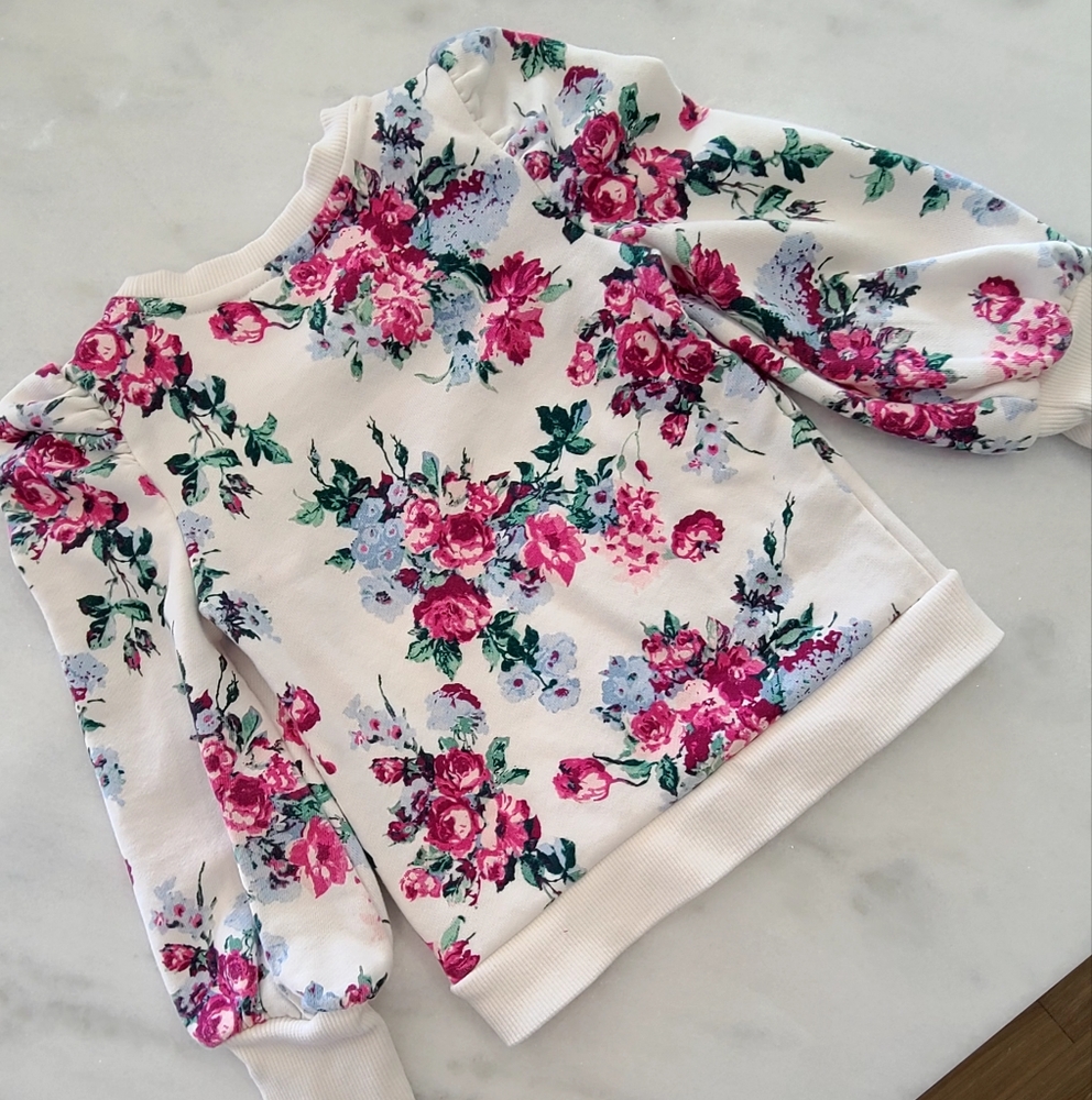Janie and Jack Floral Puff Sleeve Sweatshirt